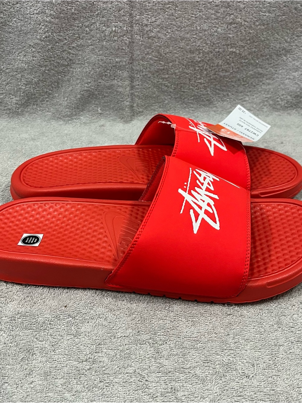 Nike x Stussy Benassi Slides Men 13 Sandals Habanero Red White CW2787-600 No Box